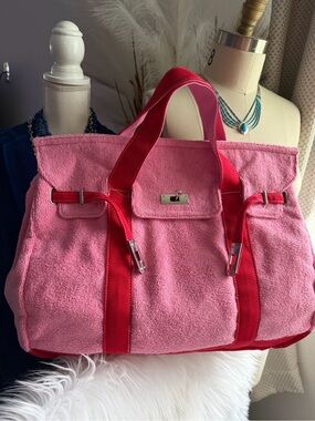 SUNWIN | Large Madaket Bubble Gum/Lobster Red Terry and Cotton Tote Handbag